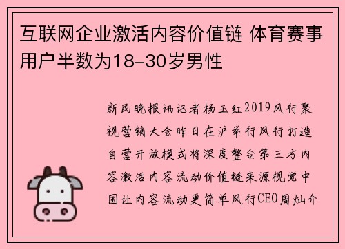 互联网企业激活内容价值链 体育赛事用户半数为18-30岁男性